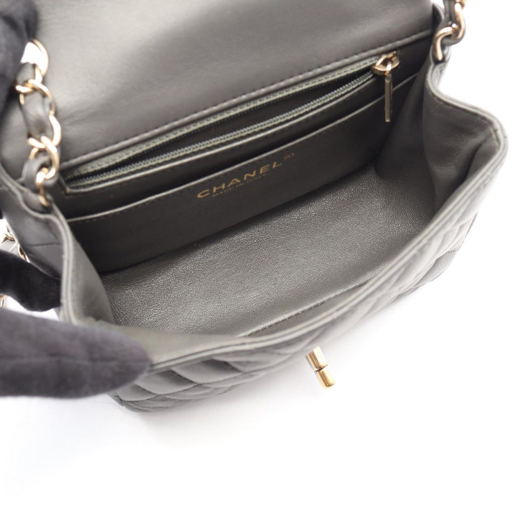 Chanel Shoulder Bag Mini Quilted Charcoal Gray Lambskin Chain — view 3