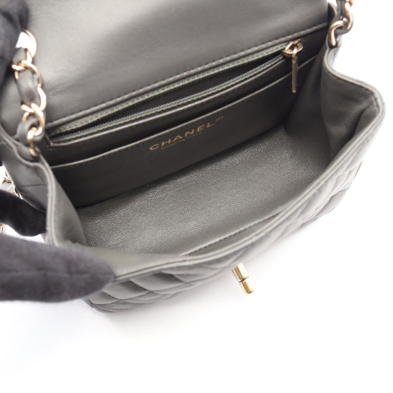 Chanel Shoulder Bag Mini Quilted Charcoal Gray Lambskin Chain — view 3