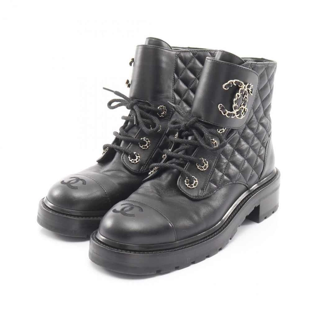 Chanel Boots Quilted Short Black Leather CC Logo
