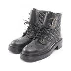 Chanel Boots Quilted Short Black Leather CC Logo