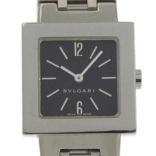 Bvlgari a Dos Rad Stainless Steel Black Quartz Analog Display Dial Watch