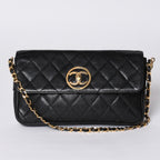Chanel S Flap S Chain Shoulder Bag CC Logo Caviar Leather Black Gold