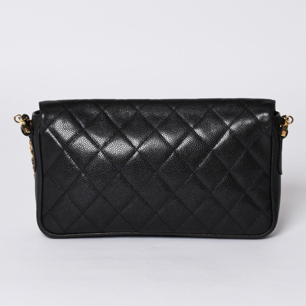 Chanel S Flap S Chain Shoulder Bag CC Logo Caviar Leather Black Gold — view 2