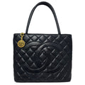 Chanel Medallion Tote Caviar Leather CC Logo Black Gold