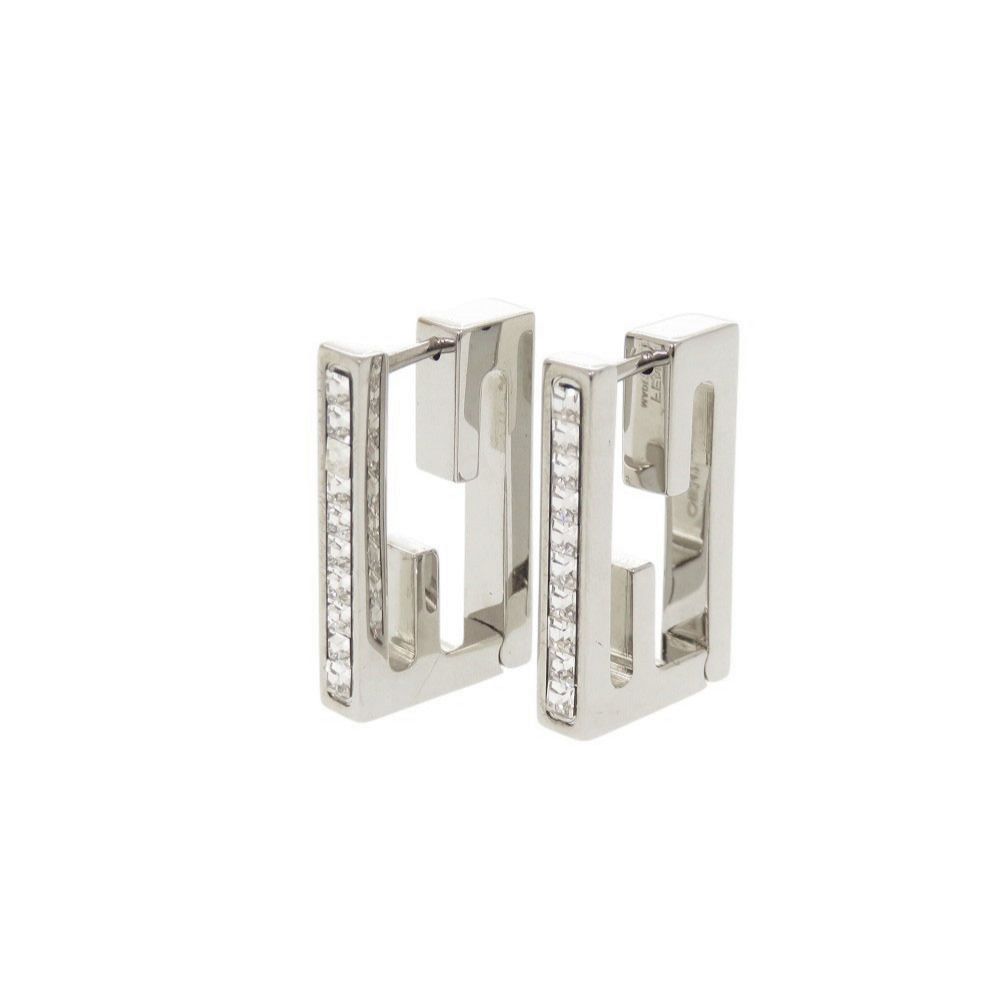 Fendi Baguette Metal Rhinestone Silver Earrings