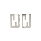 Fendi Baguette Metal Rhinestone Silver Earrings — view 3