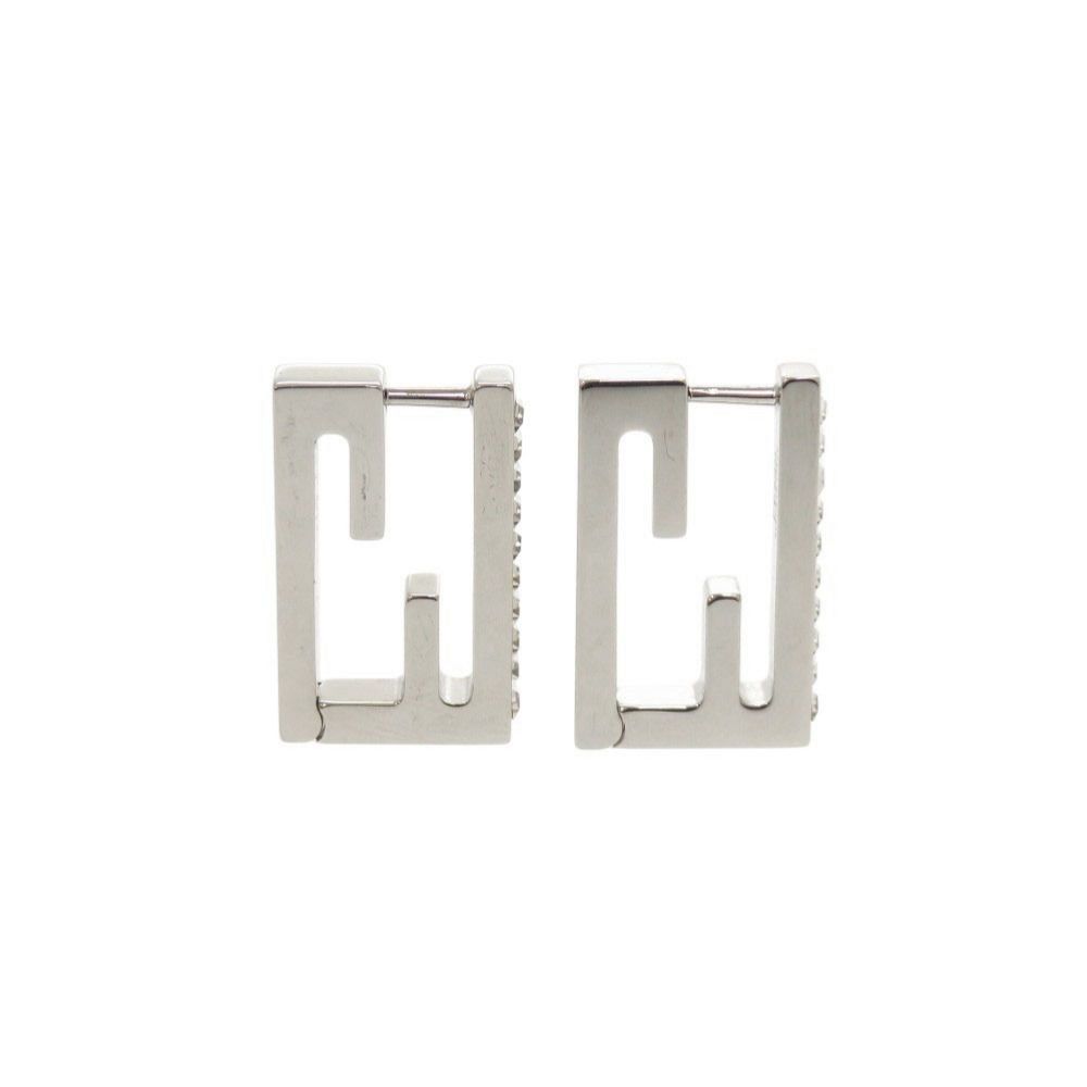 Fendi Baguette Metal Rhinestone Silver Earrings — view 3
