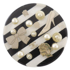 Chanel Border CC Logo Vintage Resin Faux Pearl White Ring
