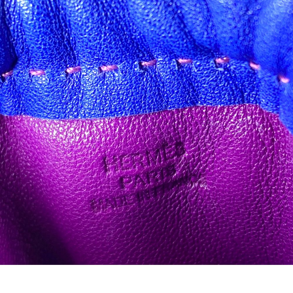 Hermes Pochette Pillow PM Drawstring Pouch Case Leather Blue Safir Agno Milo — view 7