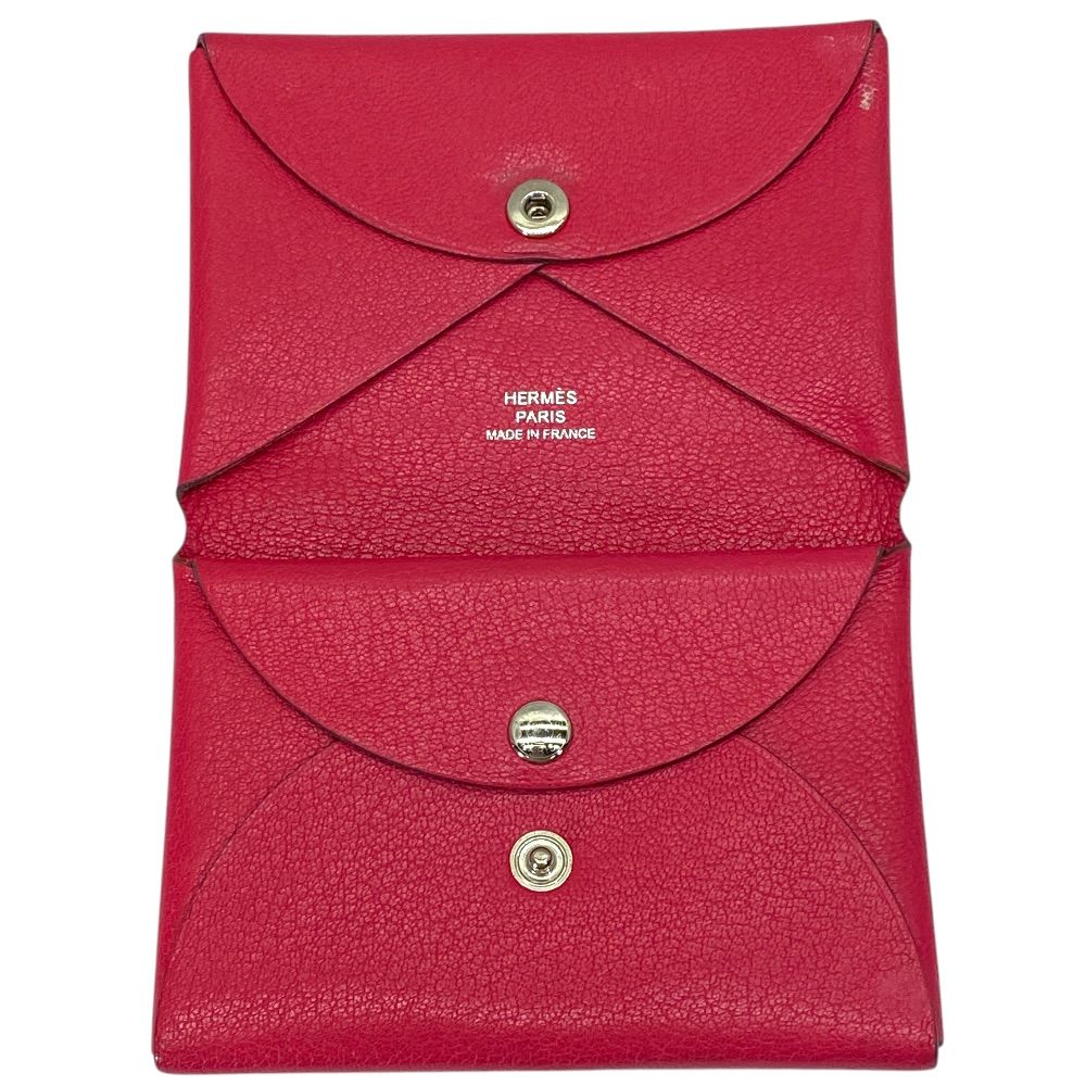 Hermes Calvi Duo Card Case Coin Bifold Pink Chevre Leather Compact Lightweight — view 5