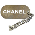 Chanel Logo Plate Charm Key Holder Key Chain Silver Dog Tag Bag Accent Portable