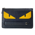 Fendi Mon Star Bugs Eye Clutch Leather Black Gold Slim Lightweight Practical