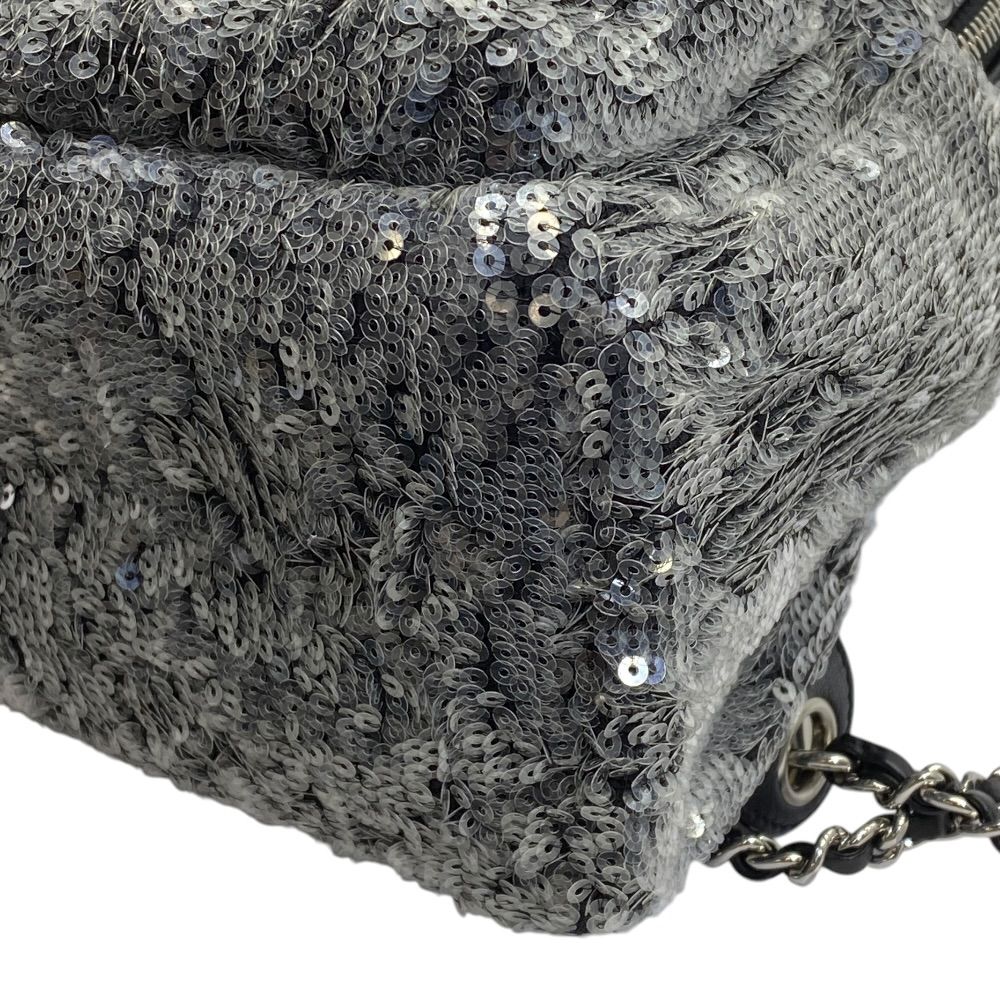 Chanel Sequin Waterfall Backpack CC Logo Gray Black Silver Lightweight Practical — view 4