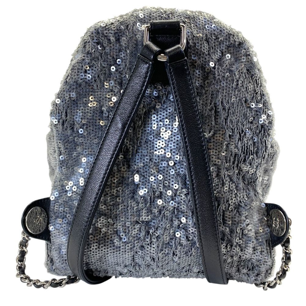 Chanel Sequin Waterfall Backpack CC Logo Gray Black Silver Lightweight Practical — view 2