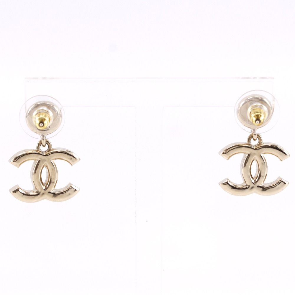 Chanel Logo CC Gold Plated Faux Pearl Earrings — view 3