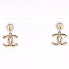 Chanel Logo CC Gold Plated Faux Pearl Earrings — view 3