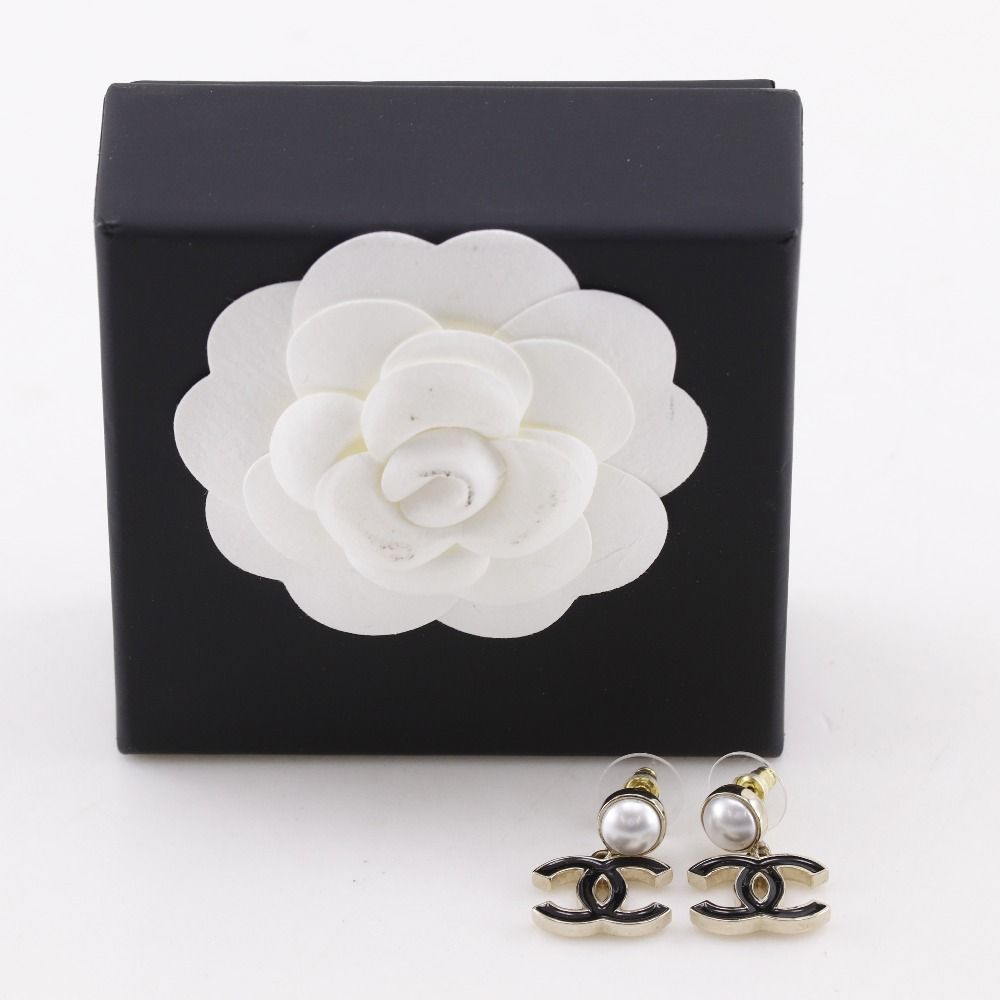 Chanel Logo CC Gold Plated Faux Pearl Earrings — view 7