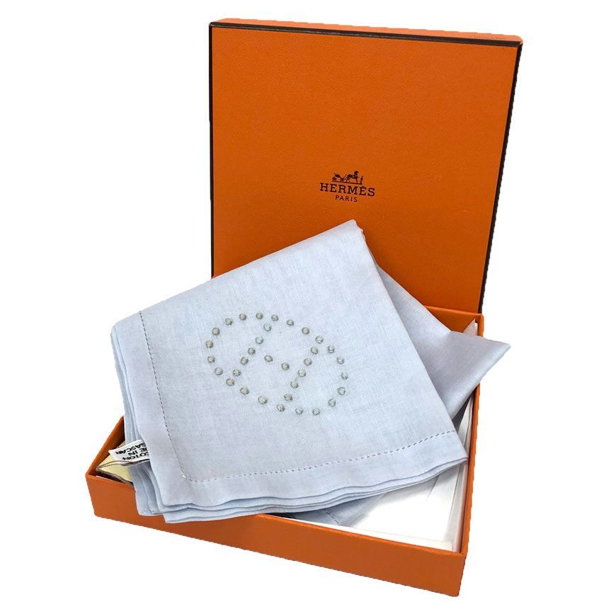 Hermes Handkerchief Mark Embroidery Evelyne Pocket Square Neckerchief Blue