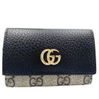 Gucci Key Case GG Supreme Beige Brown Black Leather 6 Rows Gold Key Holder
