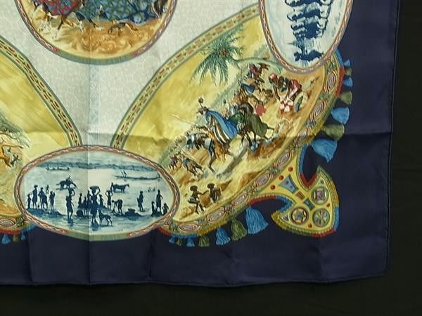 Hermes Scarf Carre 90 Navy Multicolor Silk 100% Cavaliers Peuls Horsemen — view 3