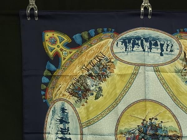 Hermes Scarf Carre 90 Navy Multicolor Silk 100% Cavaliers Peuls Horsemen — view 2