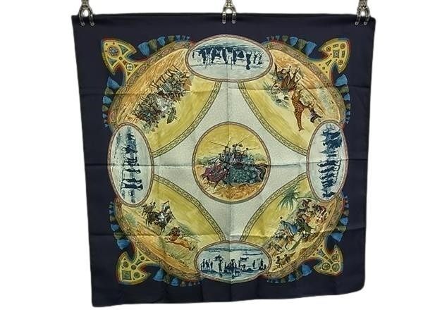 Hermes Scarf Carre 90 Navy Multicolor Silk 100% Cavaliers Peuls Horsemen