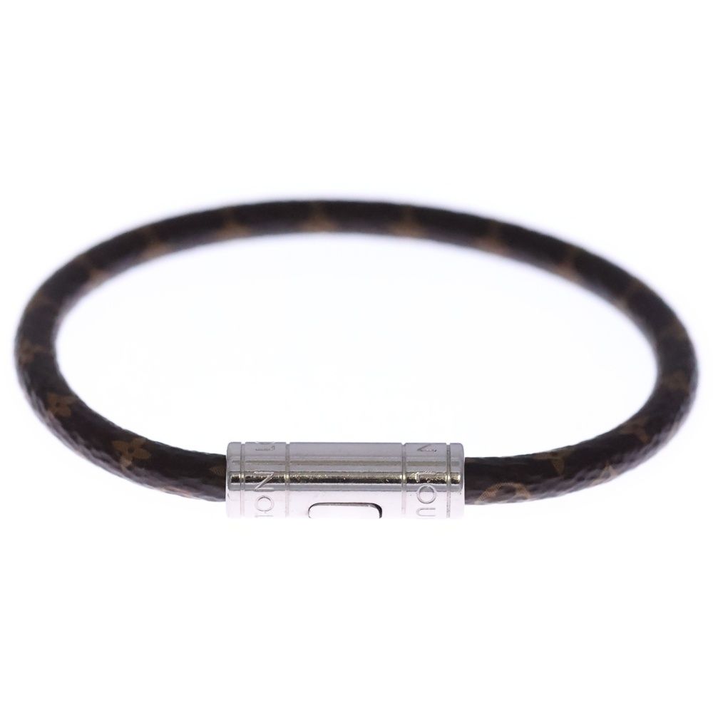 Louis Vuitton Monogram Leather Bracelet Silver Brown