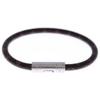 Louis Vuitton Monogram Leather Bracelet Silver Brown