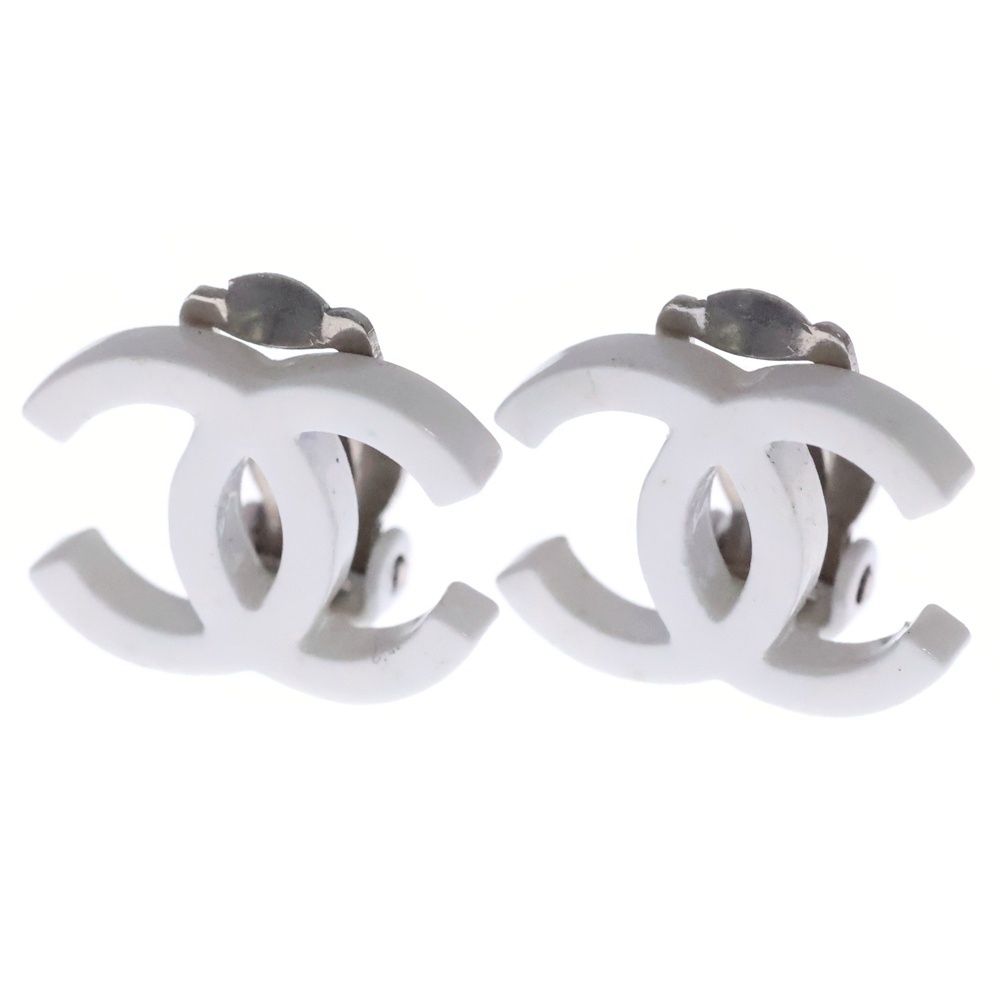 Chanel CC Logo Earrings White