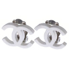 Chanel CC Logo Earrings White