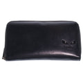 Fendi Bugs Eye Zip Around Wallet Card Case Black Leather Silver