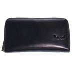 Fendi Bugs Eye Zip Around Wallet Card Case Black Leather Silver