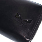 Fendi Bugs Eye Zip Around Wallet Card Case Black Leather Silver — view 5