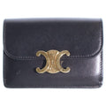 Celine Triomphe Card Case Business Holder Black Leather Gold