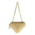 Prada Triangle Crochet Mini Shoulder Bag Chain Beige Woven Fabric Gold
