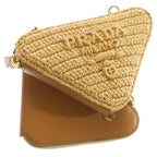 Prada Triangle Crochet Mini Shoulder Bag Chain Beige Woven Fabric Gold — view 5