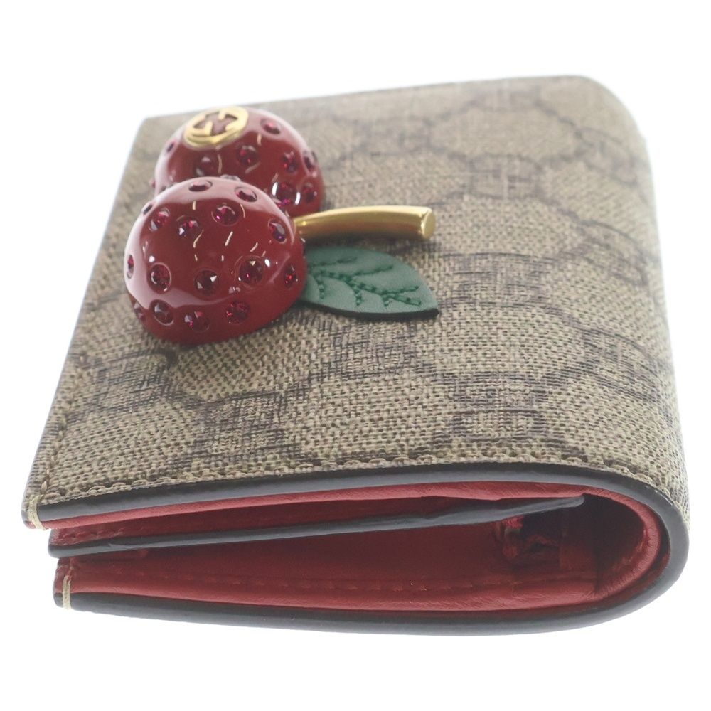 Gucci GG Supreme Cherry Compact Wallet Bifold Beige Red — view 3