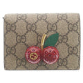 Gucci GG Supreme Cherry Compact Wallet Bifold Beige Red
