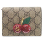 Gucci GG Supreme Cherry Compact Wallet Bifold Beige Red