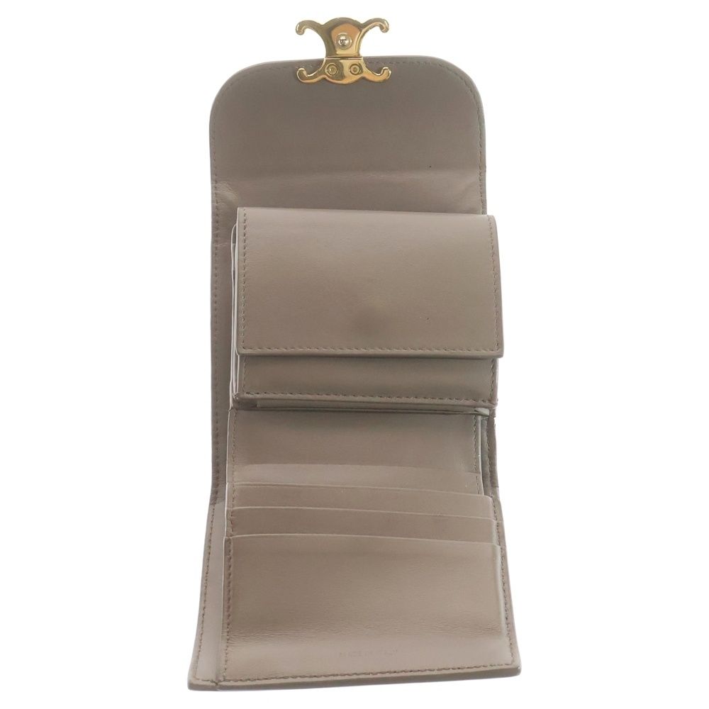 Celine Triomphe Small Flap Wallet Trifold Beige Calfskin Gold — view 4