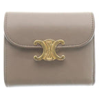 Celine Triomphe Small Flap Wallet Trifold Beige Calfskin Gold