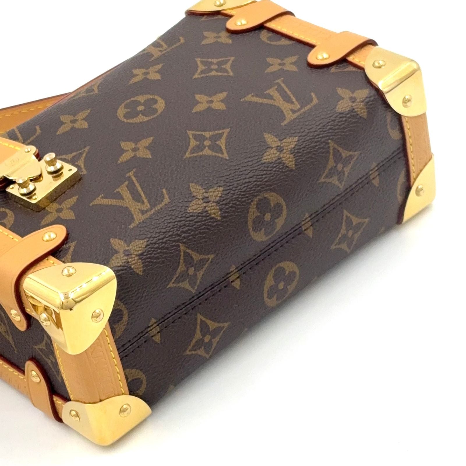 Louis Vuitton Side Trunk PM Monogram 2-Way Leather Brown Handbag Gold — view 9