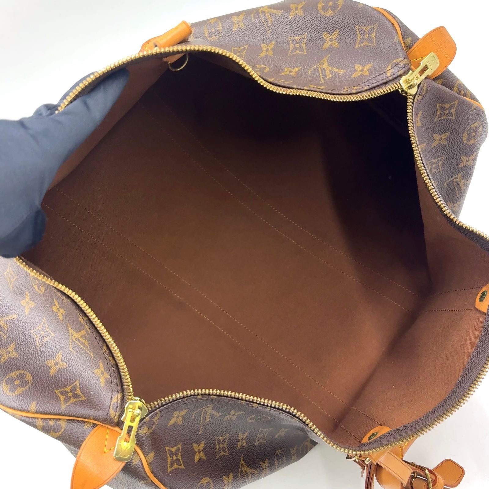 Louis Vuitton Keepall 50 Monogram Leather Brown Boston Bag Gold — view 3