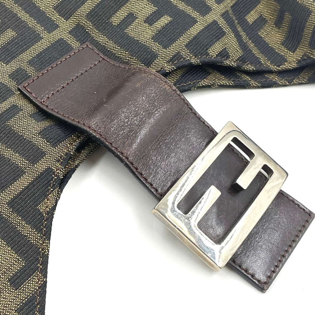 Fendi Zucca Pattern Mamma Bucket Leather Canvas Khaki Brown Handbag Silver — view 7