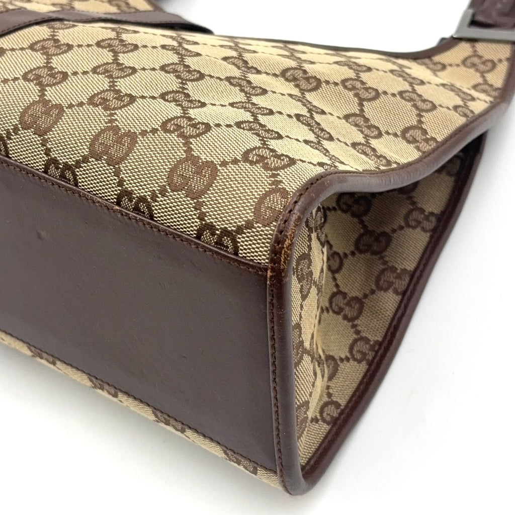 Gucci Jackie Leather Canvas Brown Beige Handbag Silver — view 8