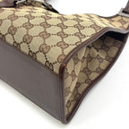 Gucci Jackie Leather Canvas Brown Beige Handbag Silver — view 6