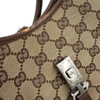 Gucci Jackie Leather Canvas Brown Beige Handbag Silver — view 9