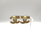 Chanel CC Logo Rhinestone Color Clear Gold Earrings — view 3