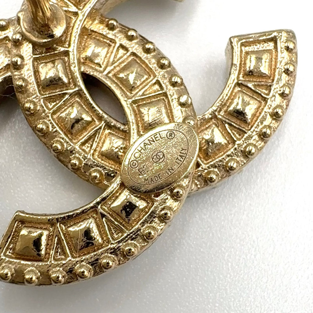 Chanel CC Logo Rhinestone Color Clear Gold Earrings — view 4