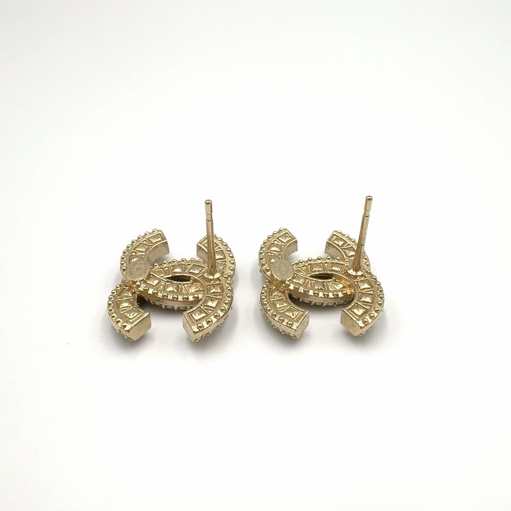 Chanel CC Logo Rhinestone Color Clear Gold Earrings — view 7